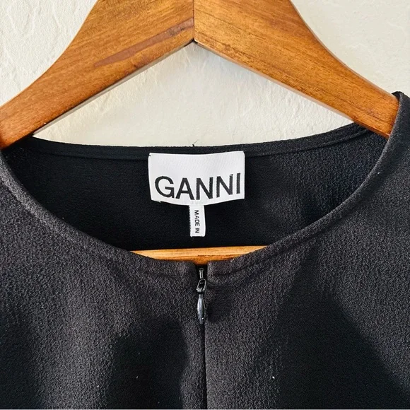 GANNI Black Puff Sleeve Mini Dress Size 42 EU Balloon Sleeve Shift Dress - Picture 3 of 7